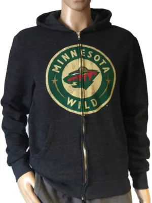 Minnesota Wild Retro Brand Gray TriBlend Fleece Zip Up Hoodie Jacket