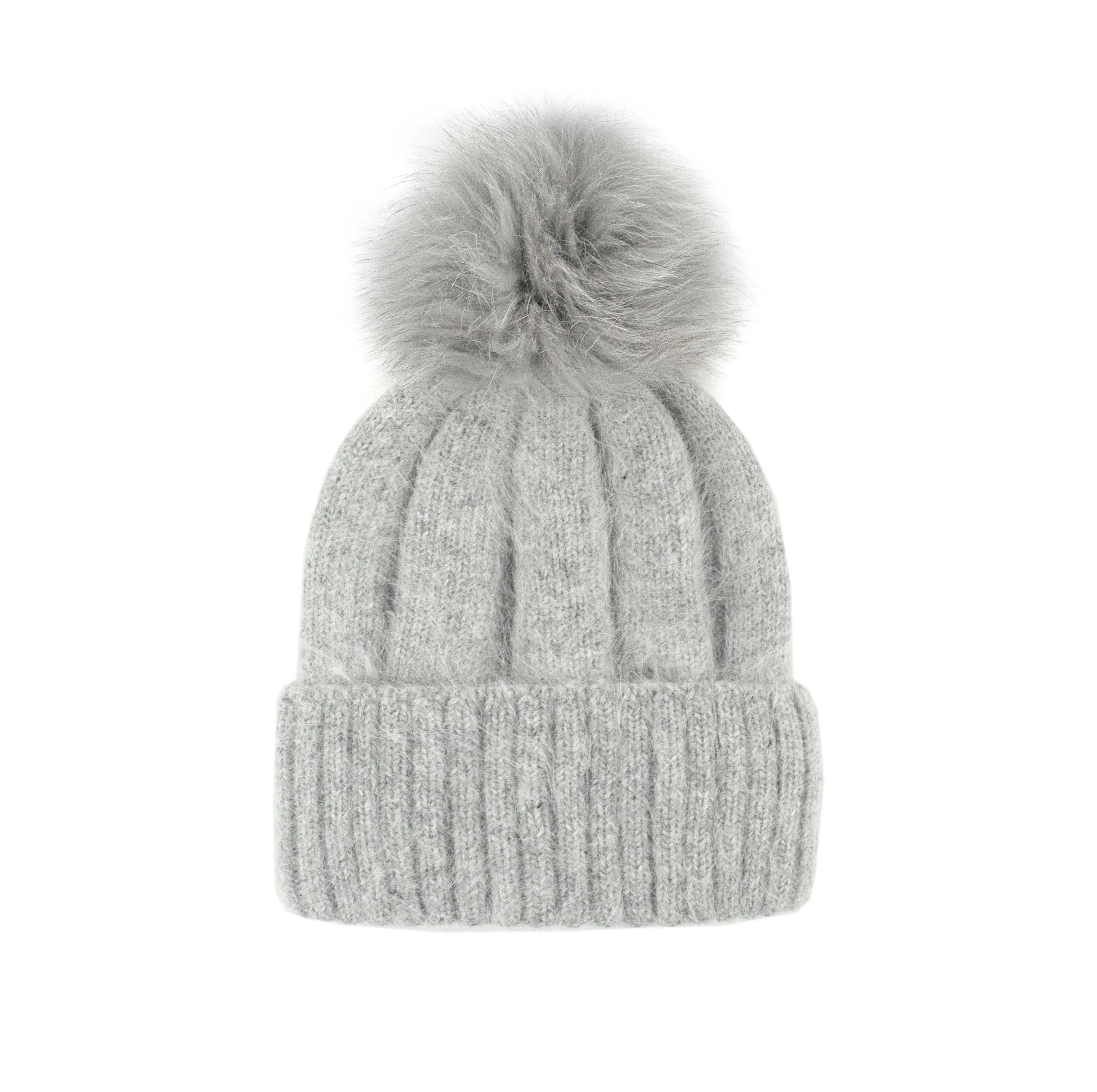 Mitchie's | Knitted Angora Wool Hat with Fox Pom