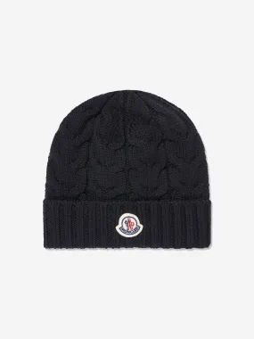 Moncler Enfant Boys Cable Knit Wool Beanie in Black