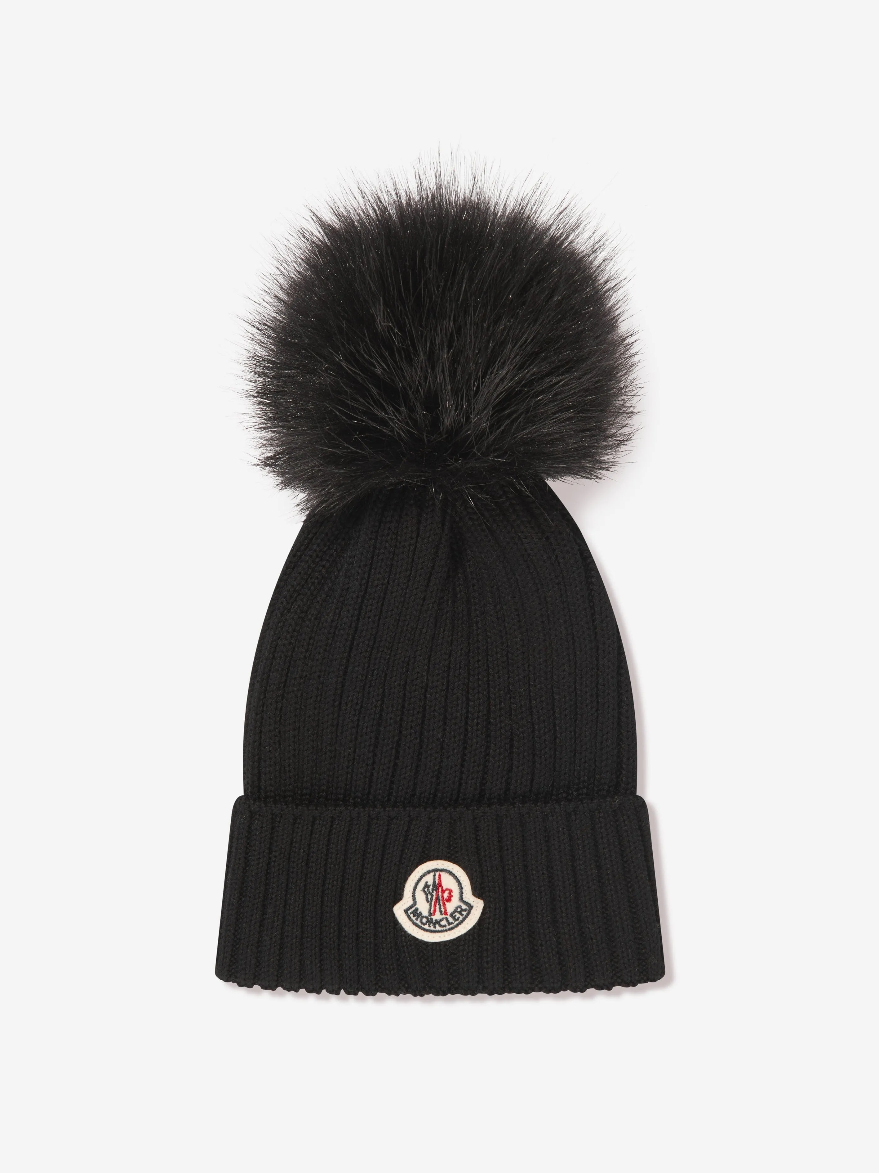 Moncler Enfant Girls Logo Pom Pom Hat in Black