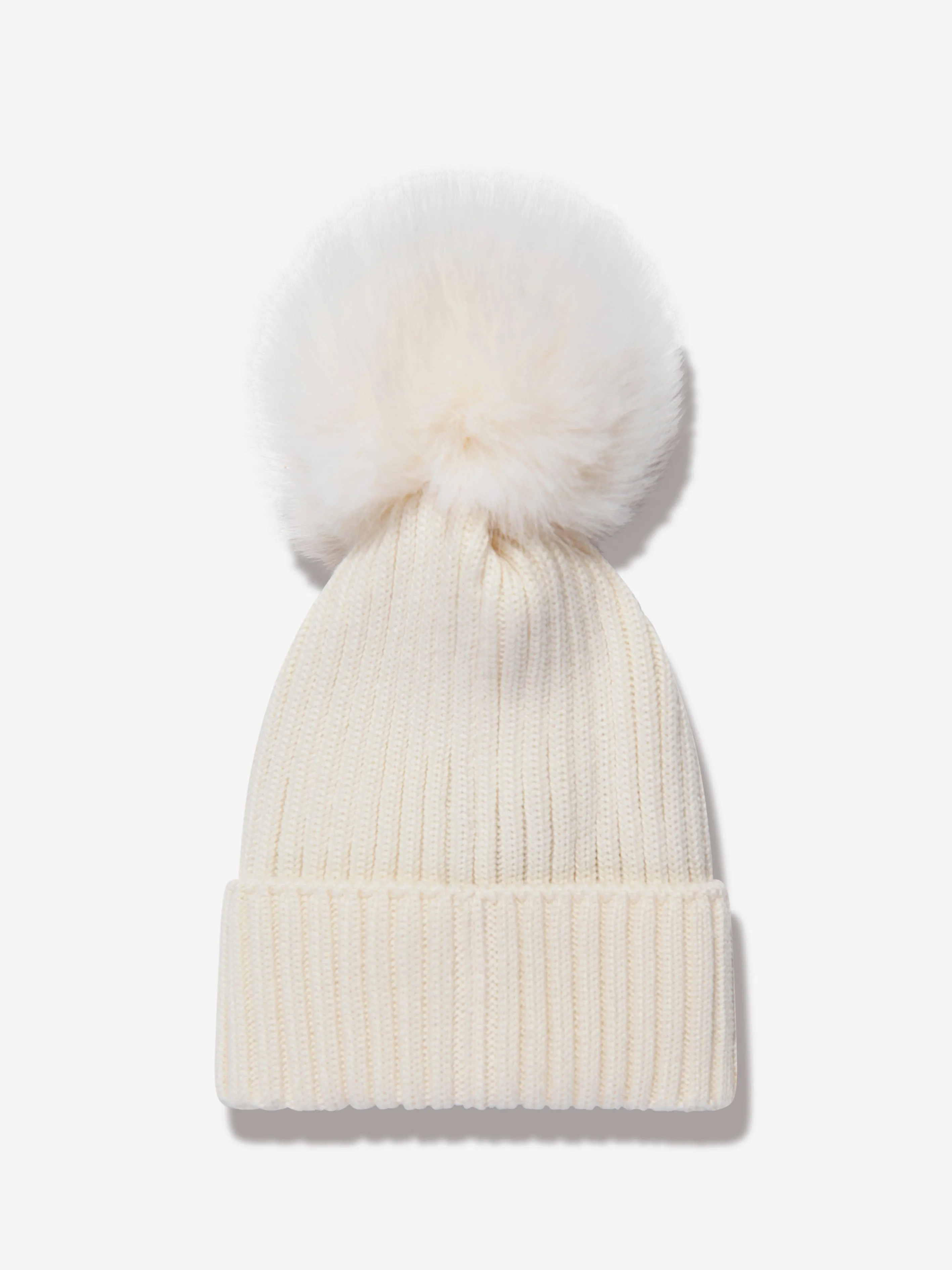 Moncler Enfant Girls Wool Beanie Hat With Pom Pom in White