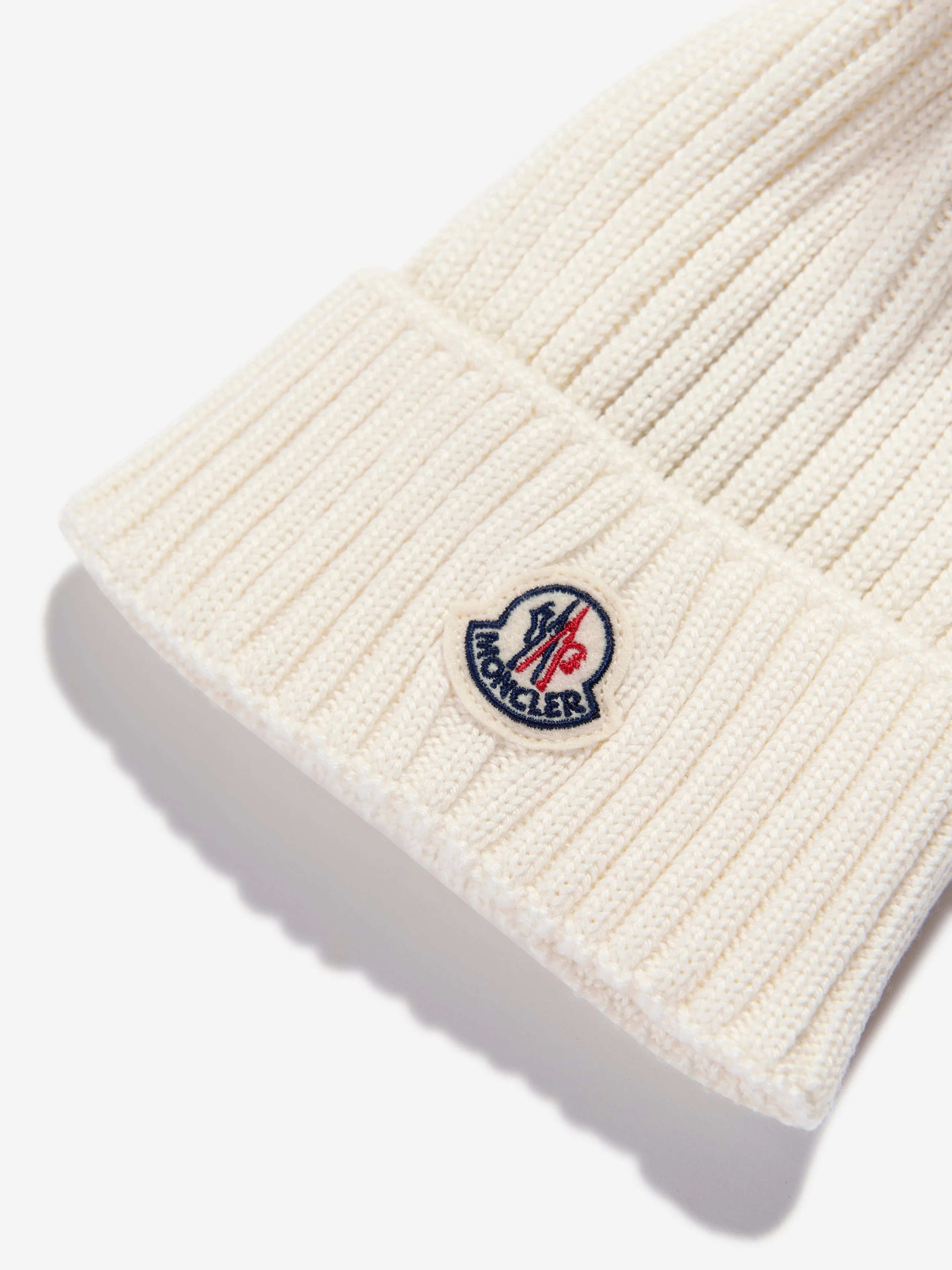 Moncler Enfant Girls Wool Beanie Hat With Pom Pom in White