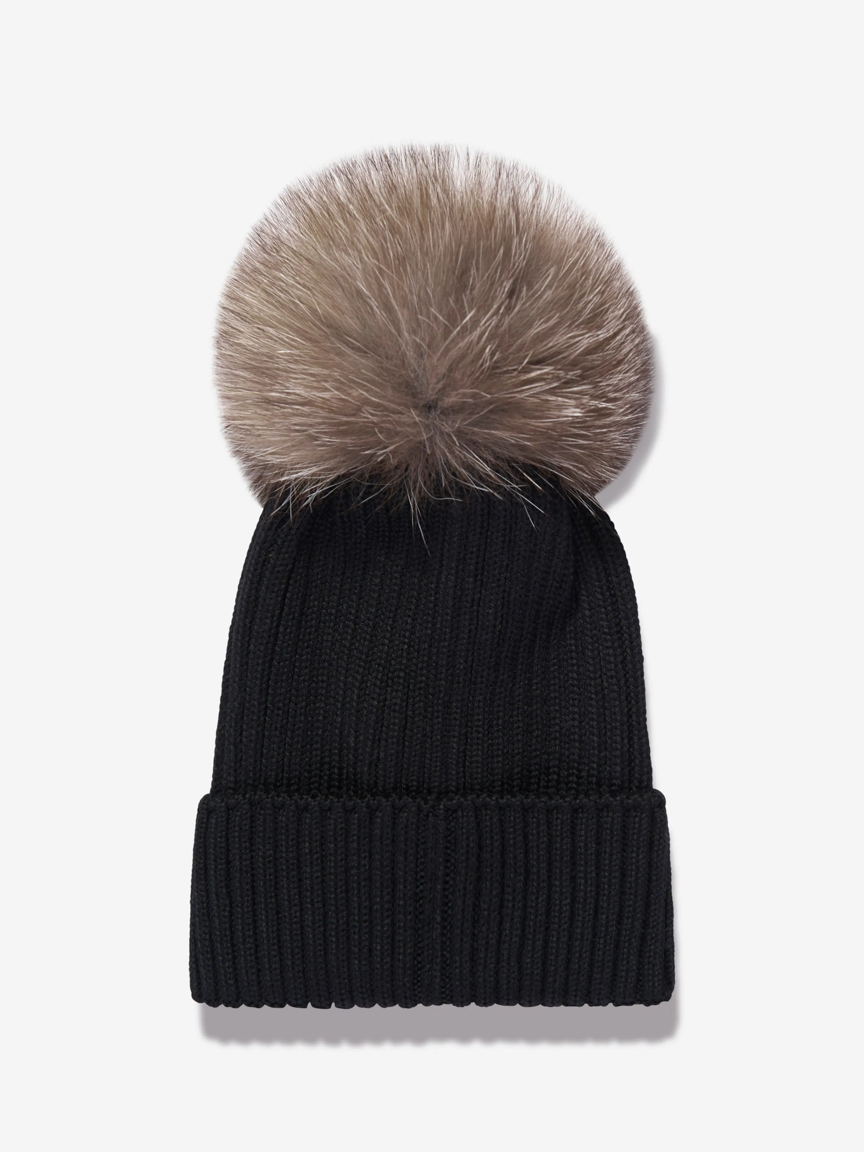 Moncler Enfant Girls Wool Pom Pom Hat in Black