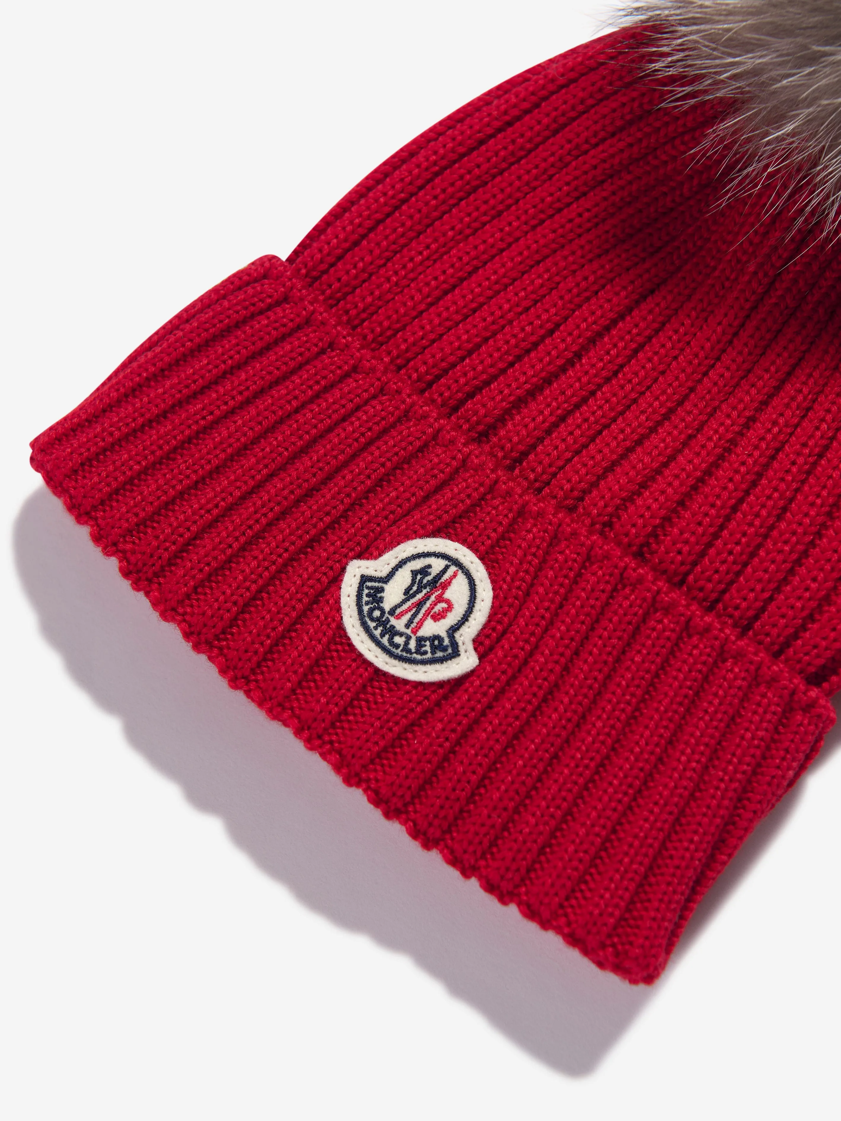 Moncler Enfant Girls Wool Pom Pom Hat in Red