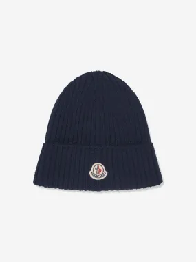 Moncler Enfant Kids Wool Beanie Hat in Navy