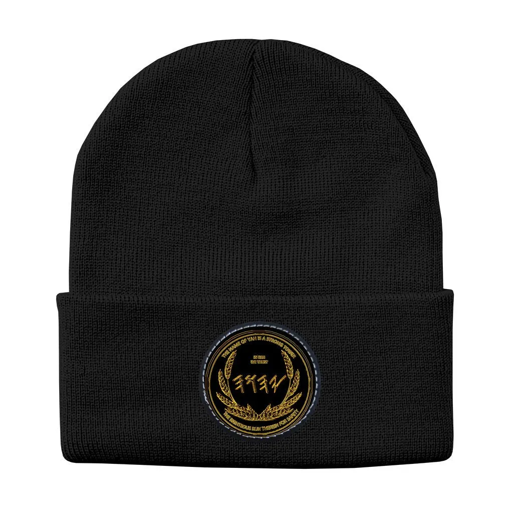 Most High God - Yahuah: The Strong Tower Designer Sportsman Solid Knit Beanie with Round Leather Patch (3 colors; 2 patch colors)