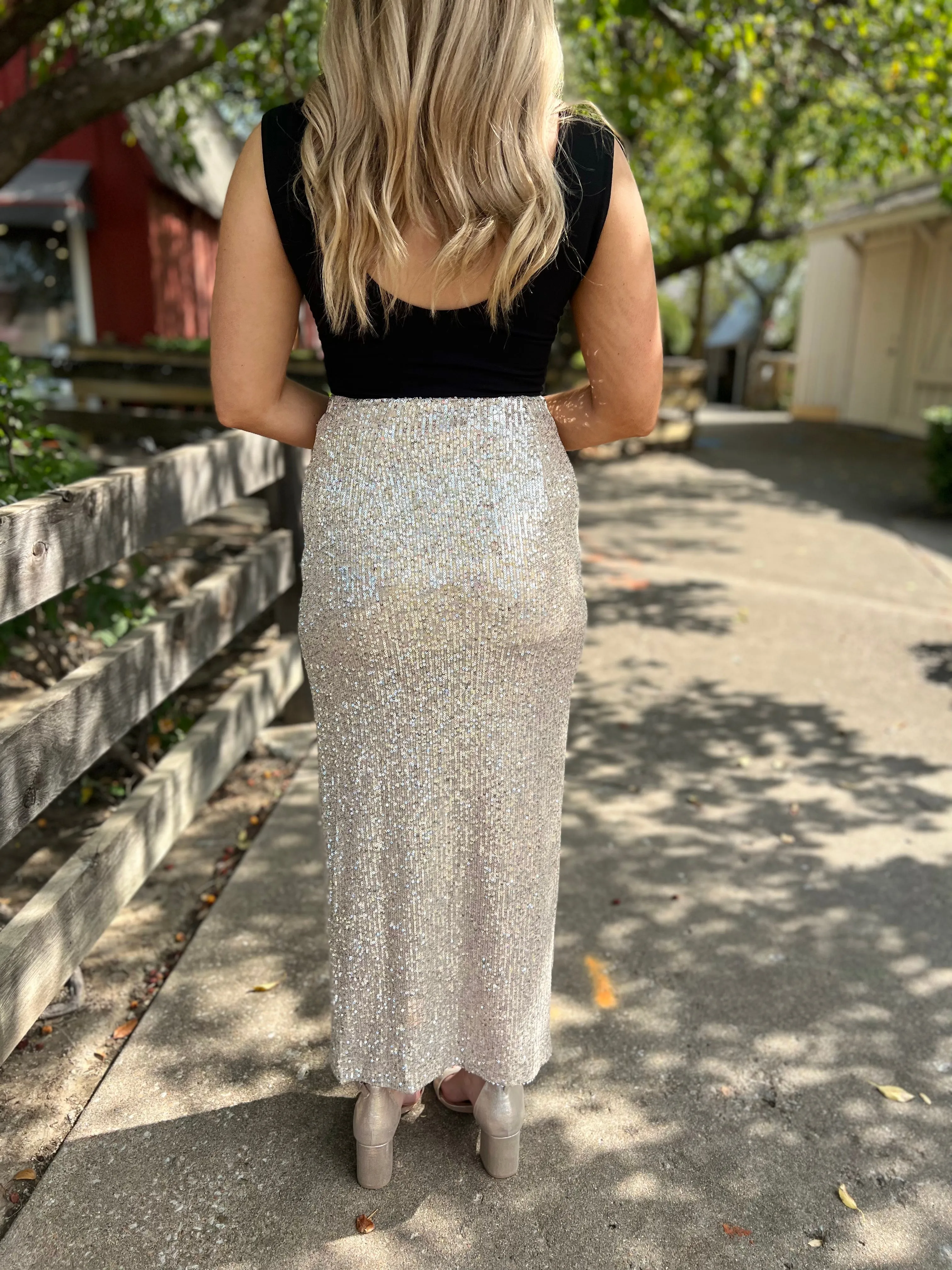 My Shooting Stars Sequin Midi Skirt - Champagne