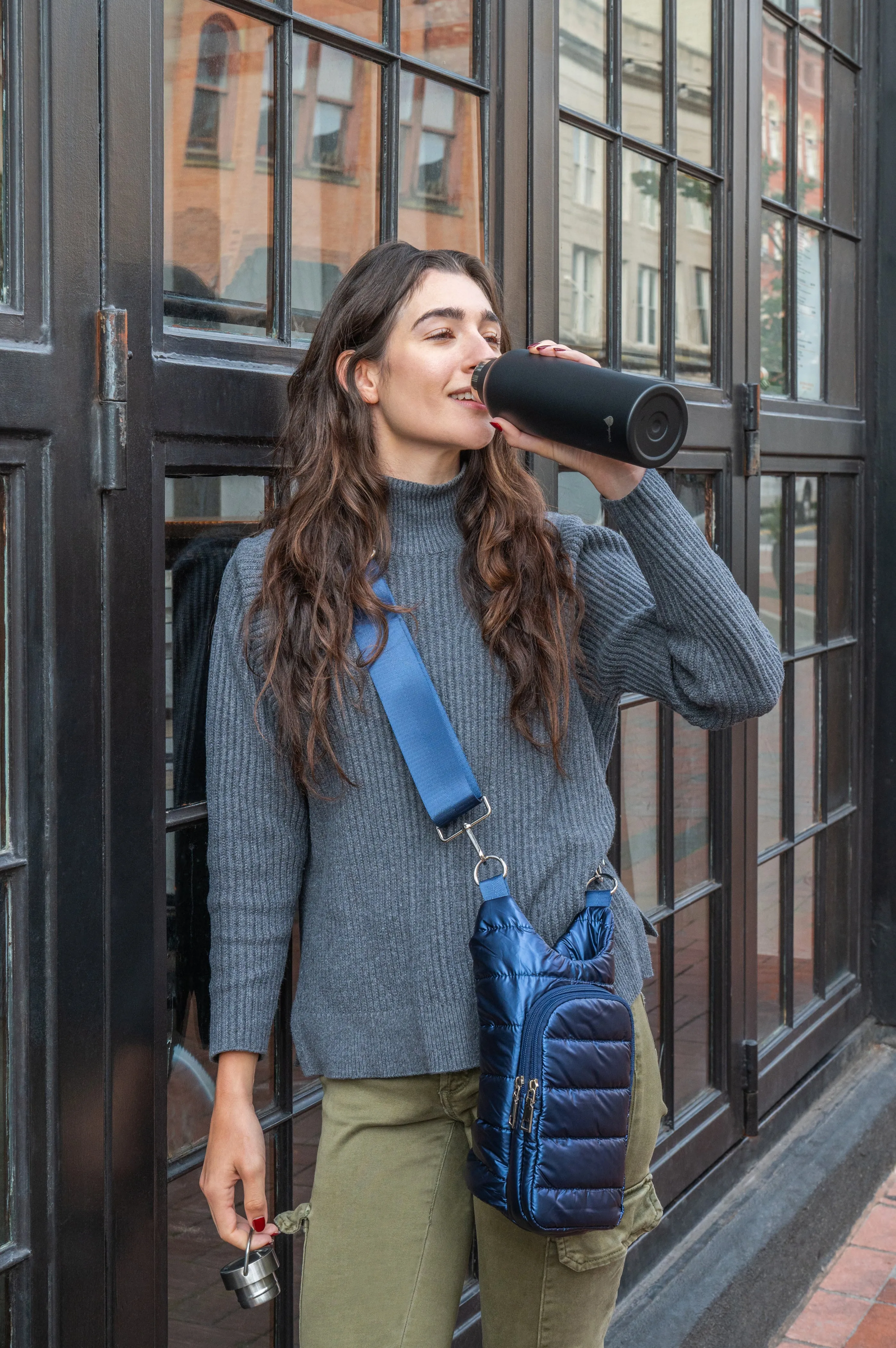 Navy Blue Shiny HydroBag® with Matching Solid Navy Strap