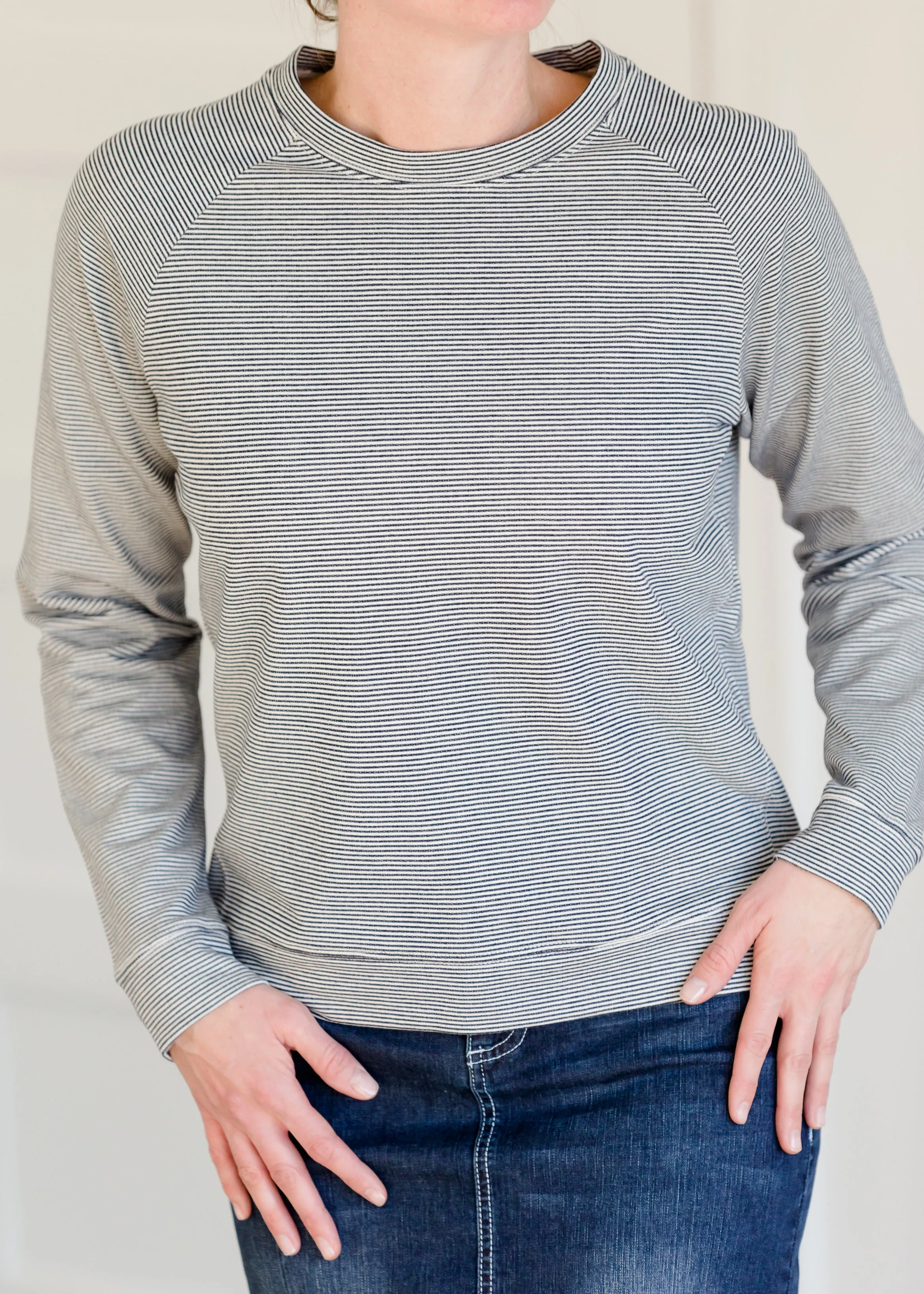 Navy Striped Casual Crewneck Sweatshirt - FINAL SALE