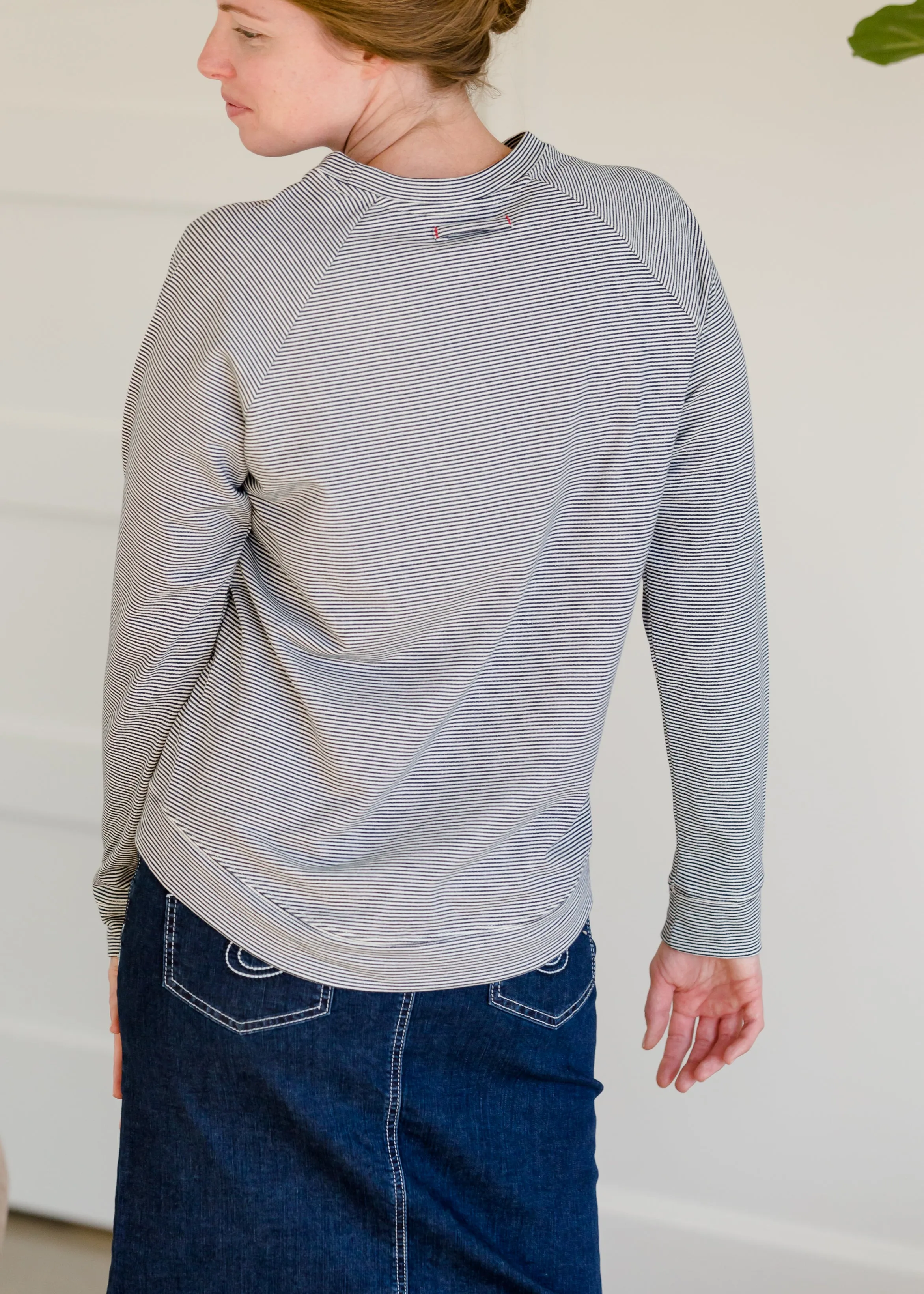 Navy Striped Casual Crewneck Sweatshirt - FINAL SALE