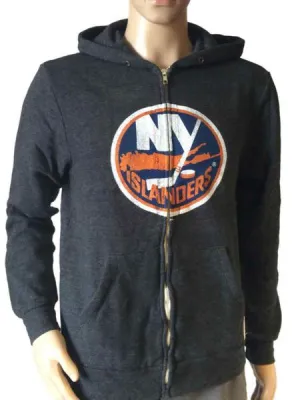 New York Islanders Retro Gray Triblend Fleece Zip-Up Hoodie Sweatshirt Jacket