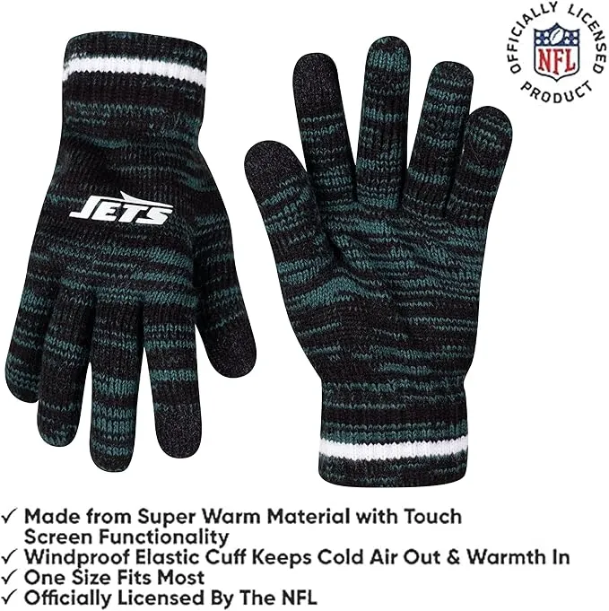 NFL Official Super Soft Marl Knit Winter Beanie Knit Hat with Extra Warm Touch Screen Gloves|New York Jets