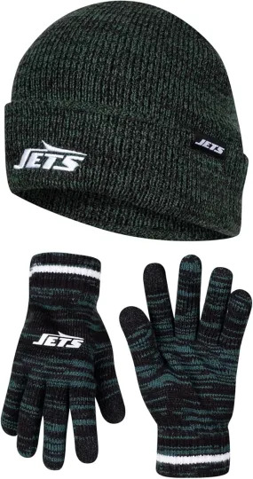 NFL Official Super Soft Marl Knit Winter Beanie Knit Hat with Extra Warm Touch Screen Gloves|New York Jets