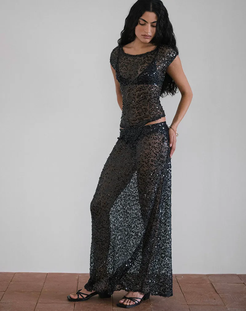 Nova Top in Sequin Mesh Black