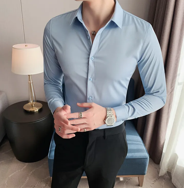 Old Money Premium Sky Blue Satin Shirt by Italian Vega®