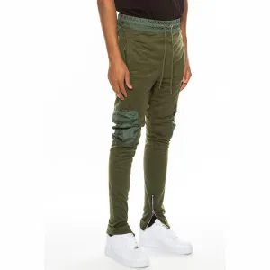 Olive Heathered Cotton Blend Joggers