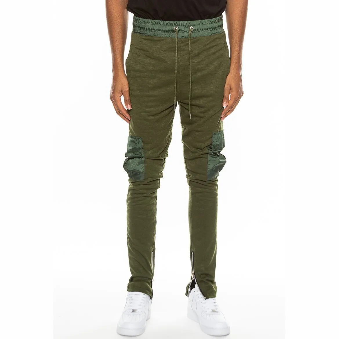 Olive Heathered Cotton Blend Joggers