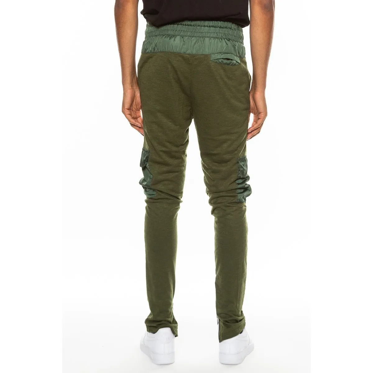 Olive Heathered Cotton Blend Joggers