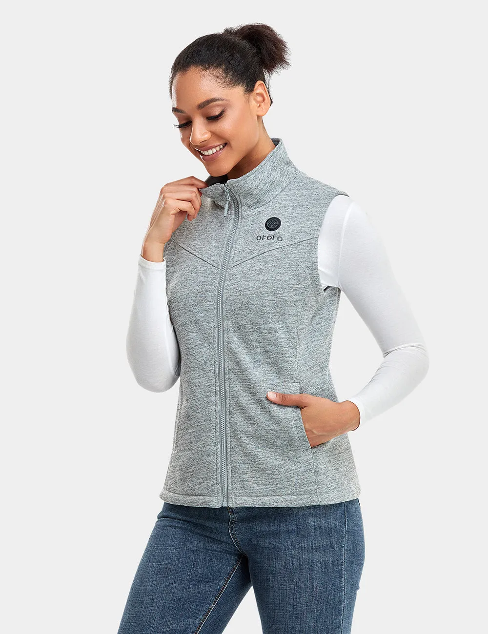 (Open-box) Women's Heated Fleece Vest - Gray (Battery Set Not Included)