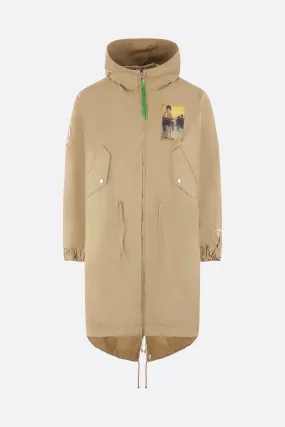 padded canvas parka with "Twin Peaks" patches