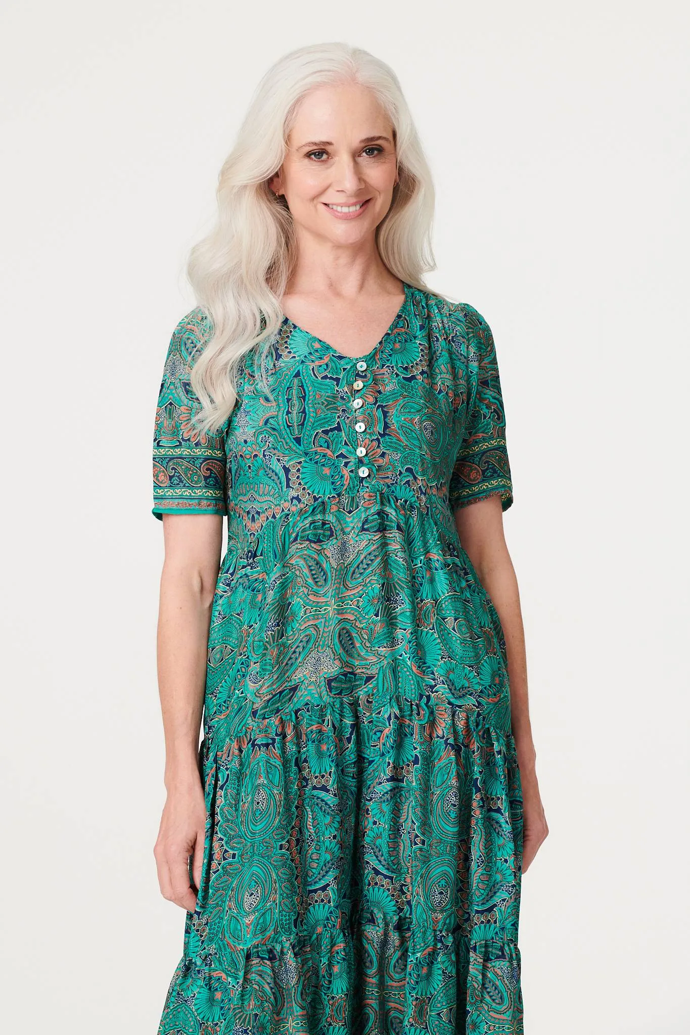 Paisley Short Sleeve Smock Dress