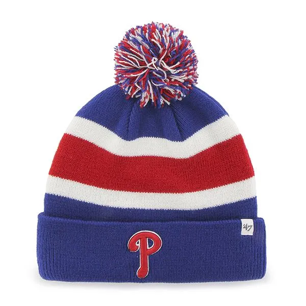 Philadelphia Phillies 47 Brand Blue Breakaway Knit Cuff Poofball Beanie Hat Cap