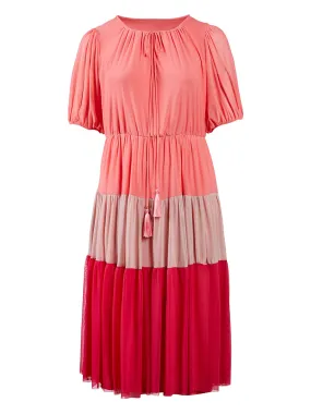 Pink Tiered Color Block Midi Dress