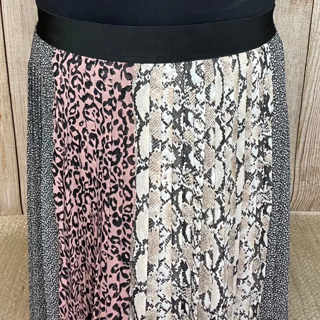 Pleated Animal Print Midi Skirt