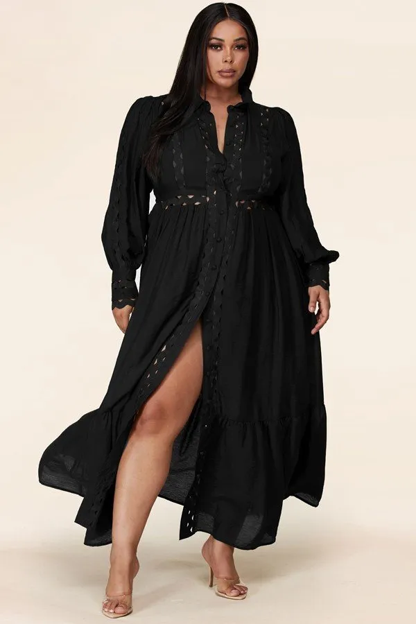 Plus-Size Black Whimsical Maxi Dress