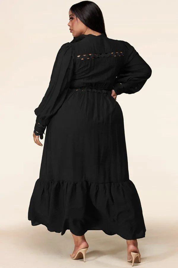 Plus-Size Black Whimsical Maxi Dress