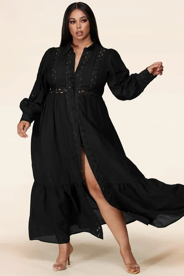 Plus-Size Black Whimsical Maxi Dress