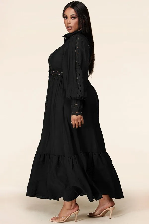 Plus-Size Black Whimsical Maxi Dress