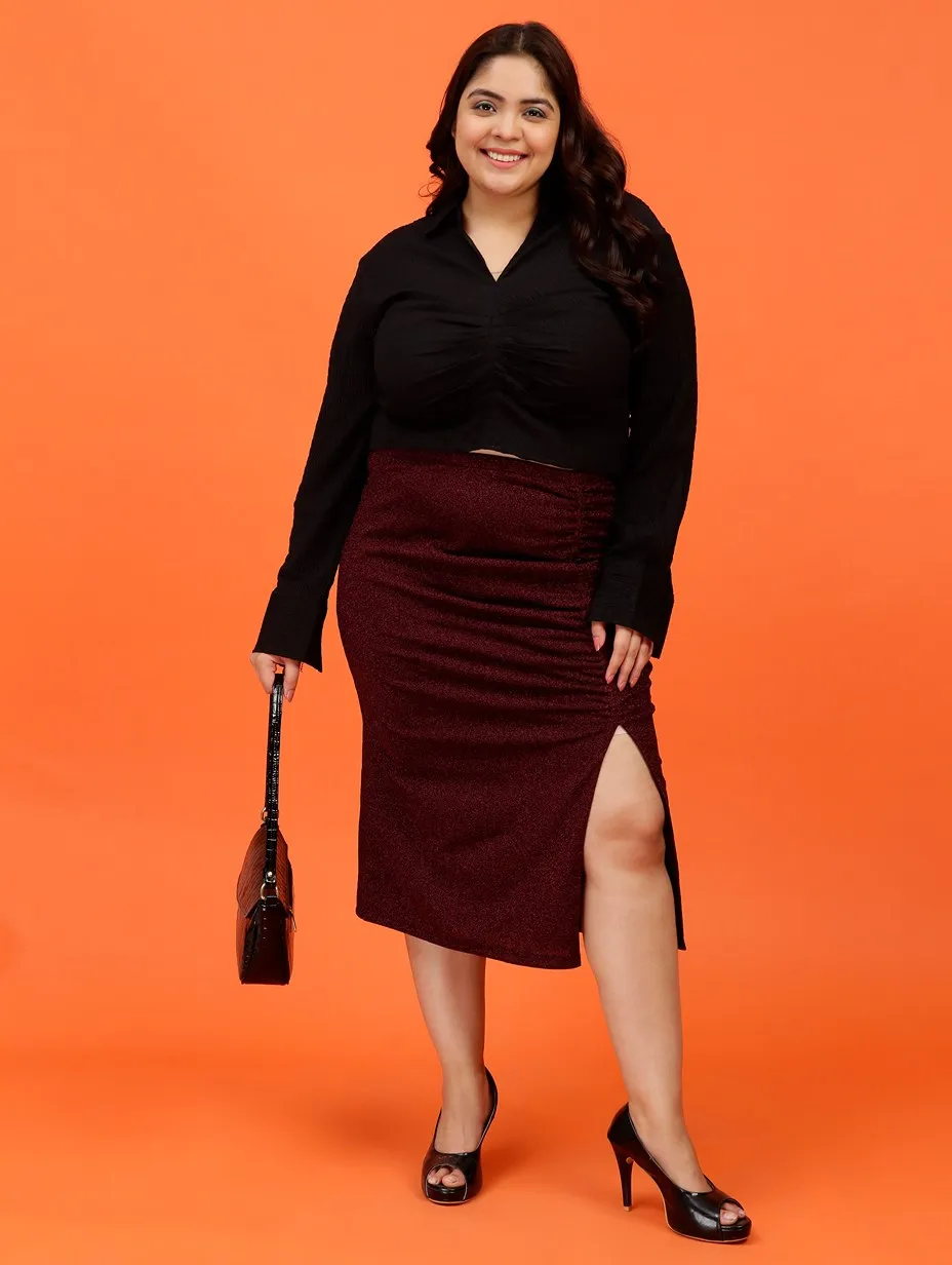 Plus Size Women Maroon Slit Skirt