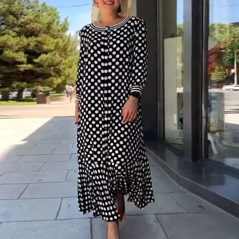 Polka Dot Long Sleeve Long Dress