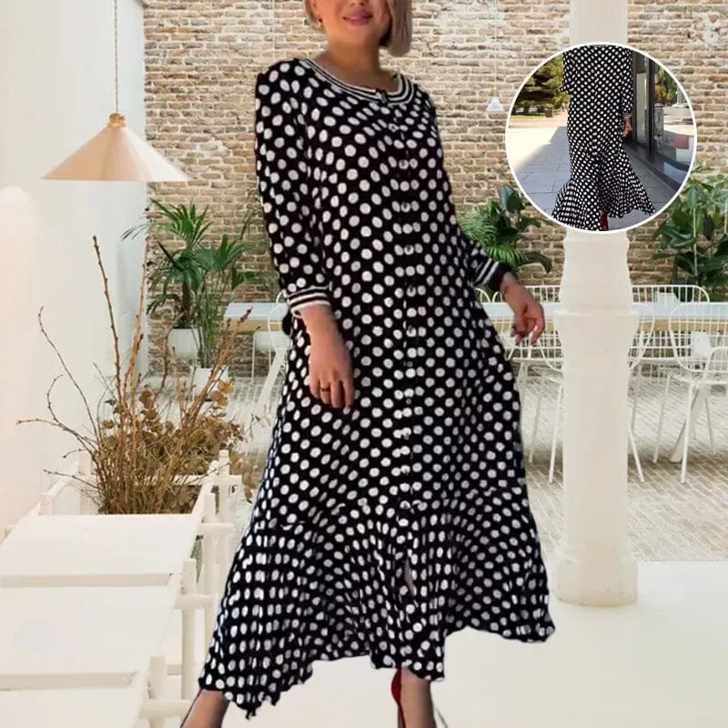 Polka Dot Long Sleeve Long Dress