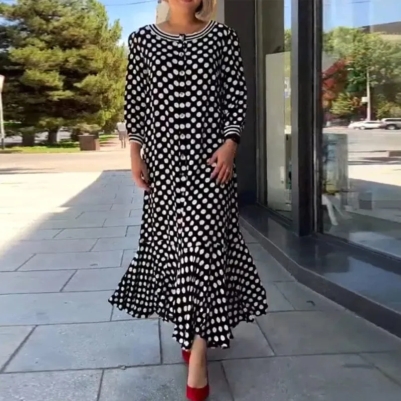 Polka Dot Long Sleeve Long Dress