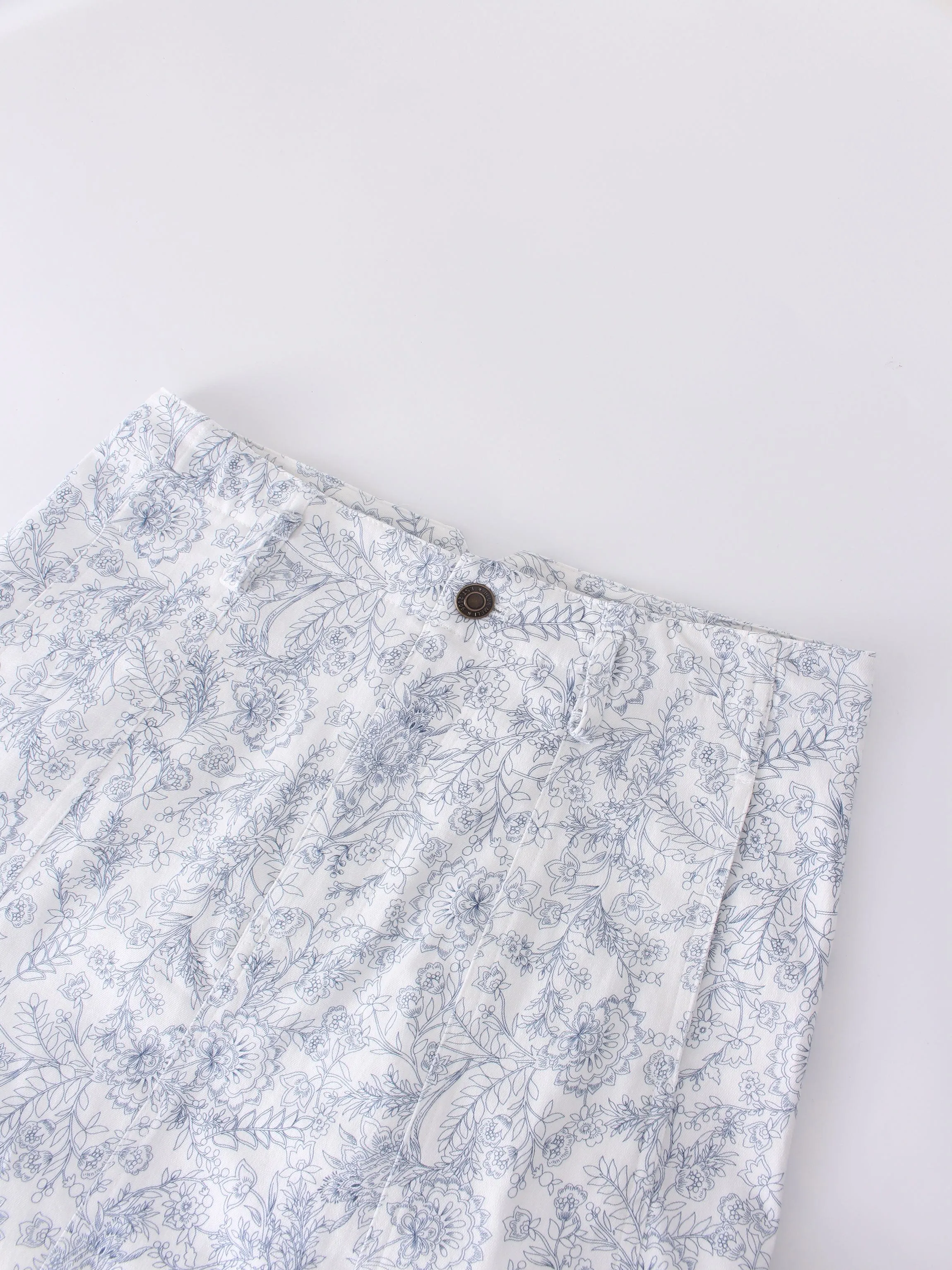 Printed Denim Skirt-Blue Floral