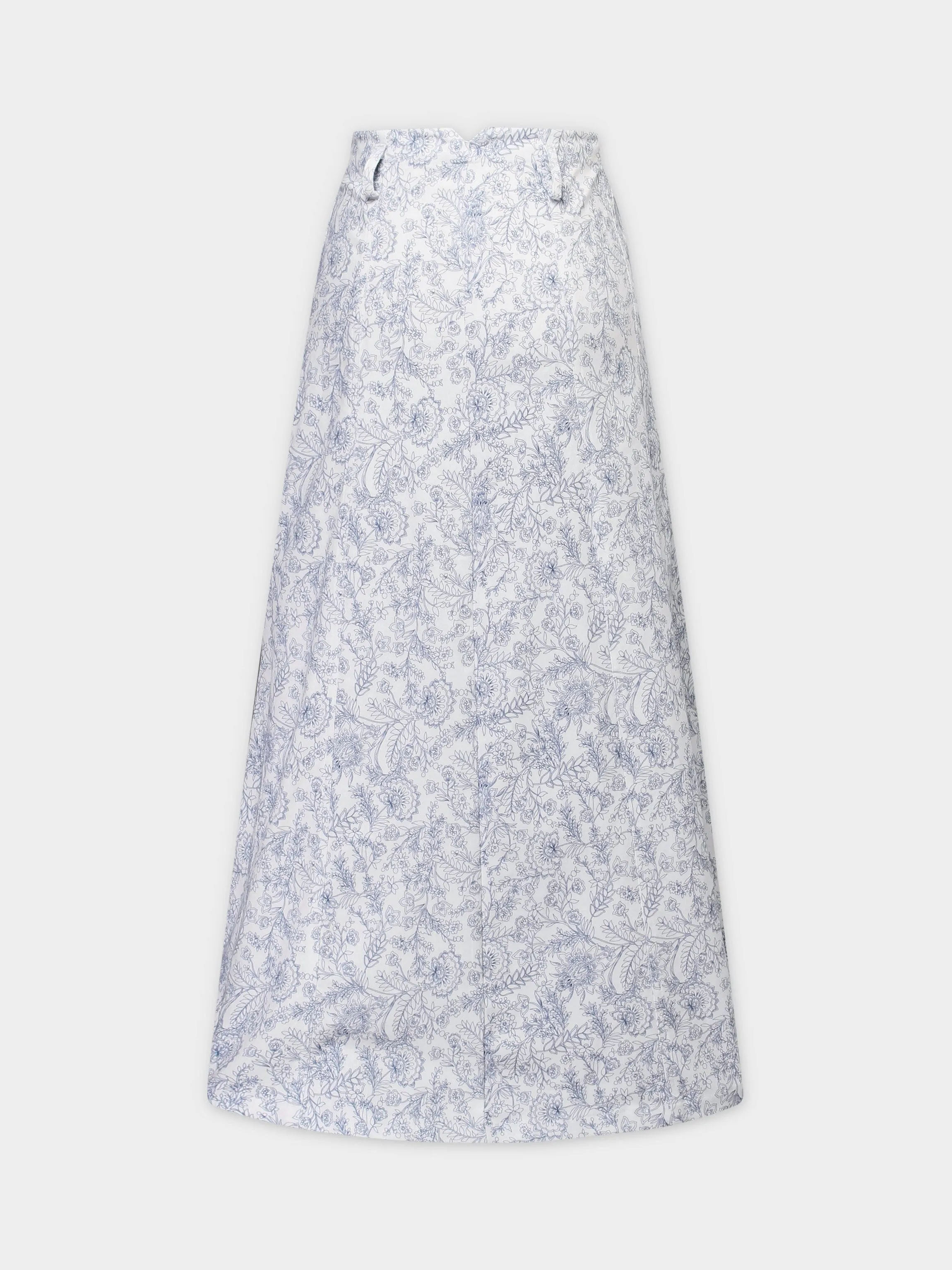 Printed Denim Skirt-Blue Floral