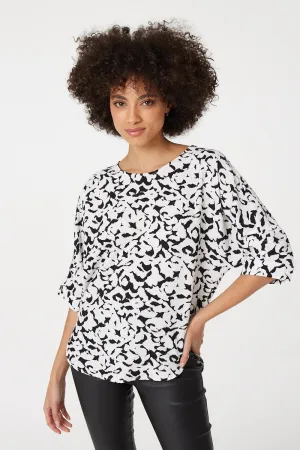 Printed Gathered Sleeve Blouse