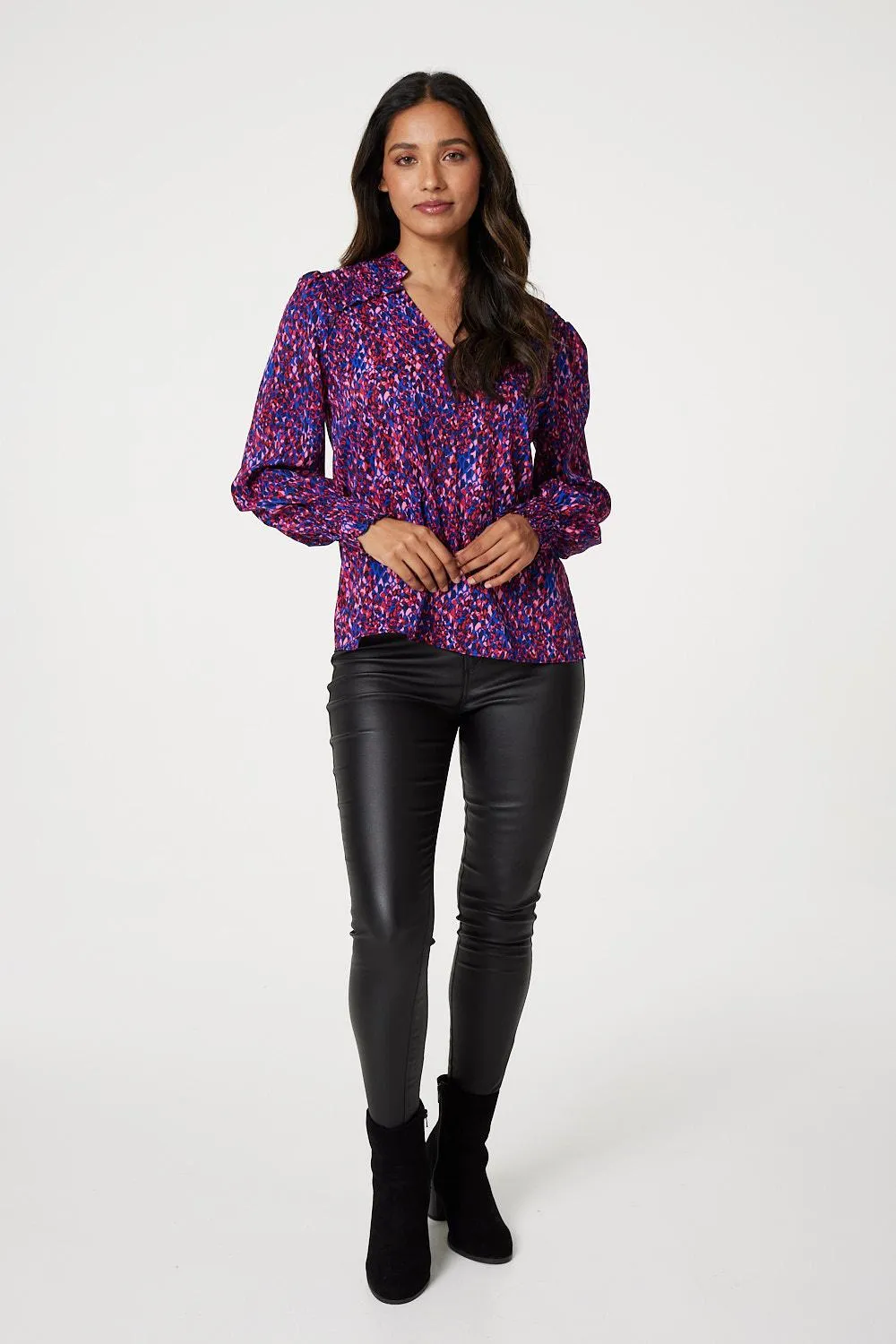 Printed Shirred Shoulder Blouse