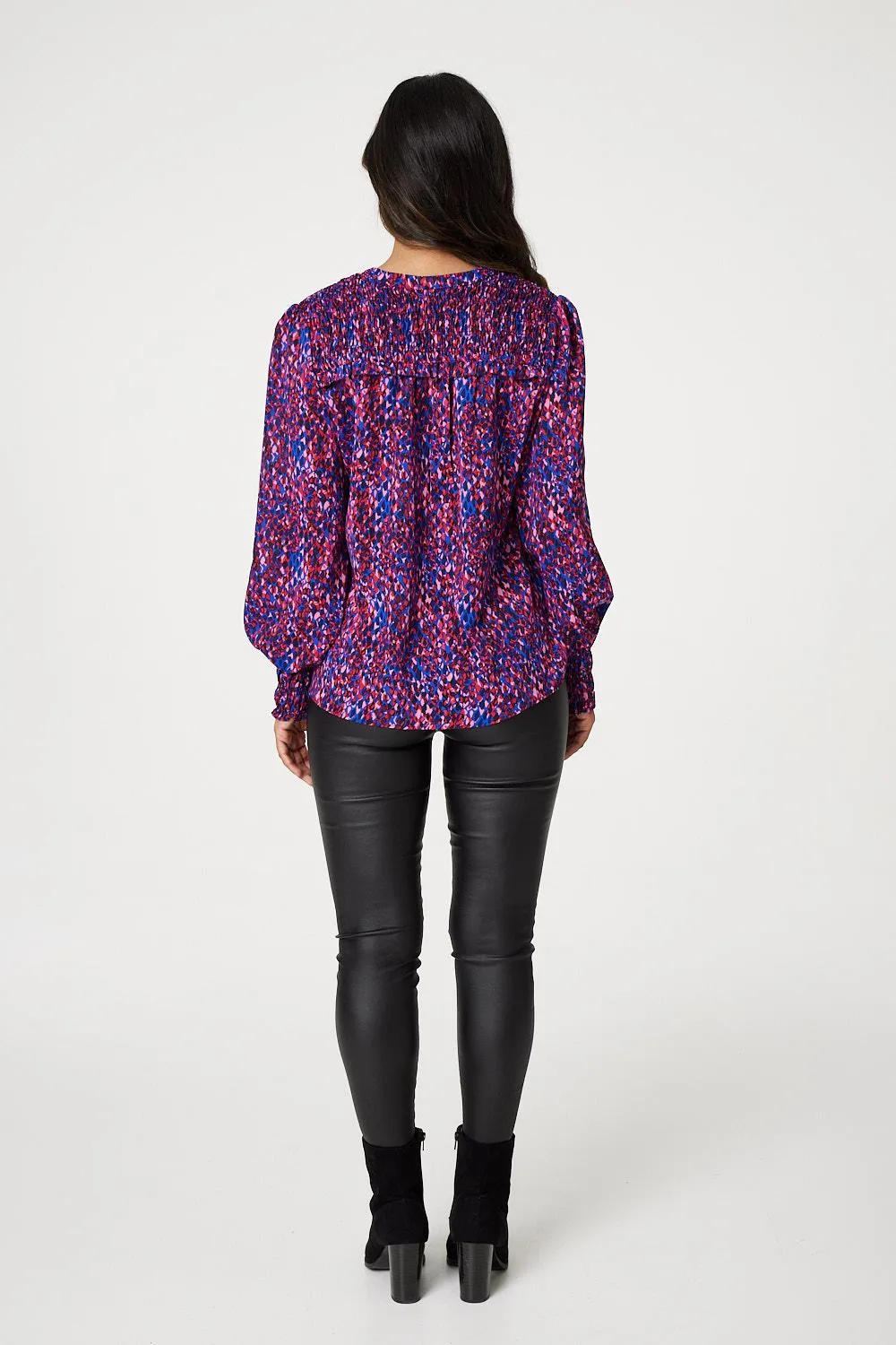 Printed Shirred Shoulder Blouse