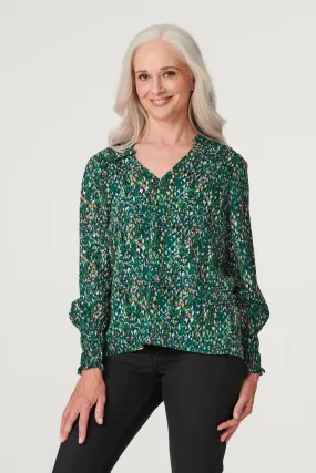 Printed Shirred Shoulder Blouse