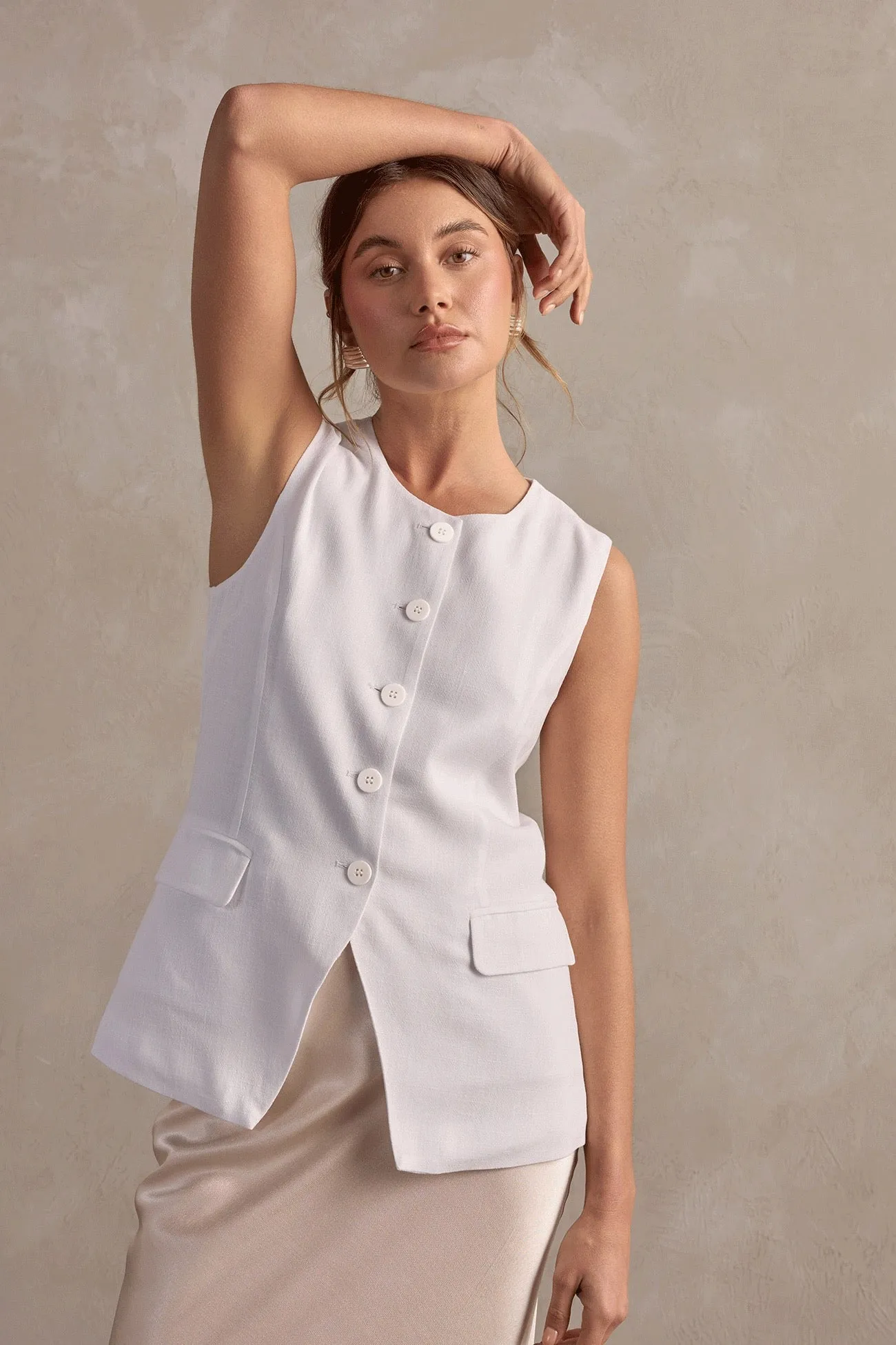 Raef The Label Amelia Linen Vest - White