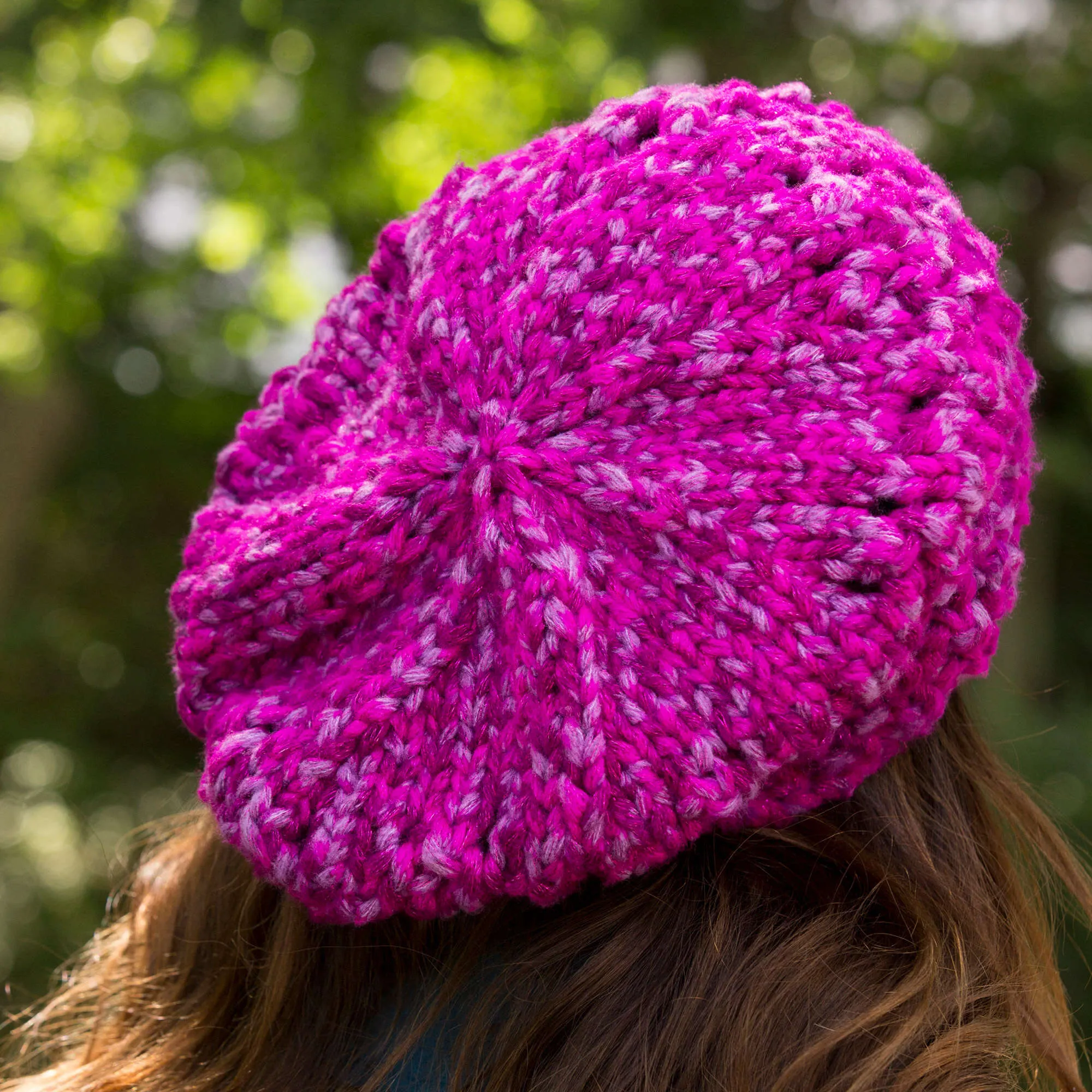 Red Heart Knit Eyelet Rib Slouchy Hat