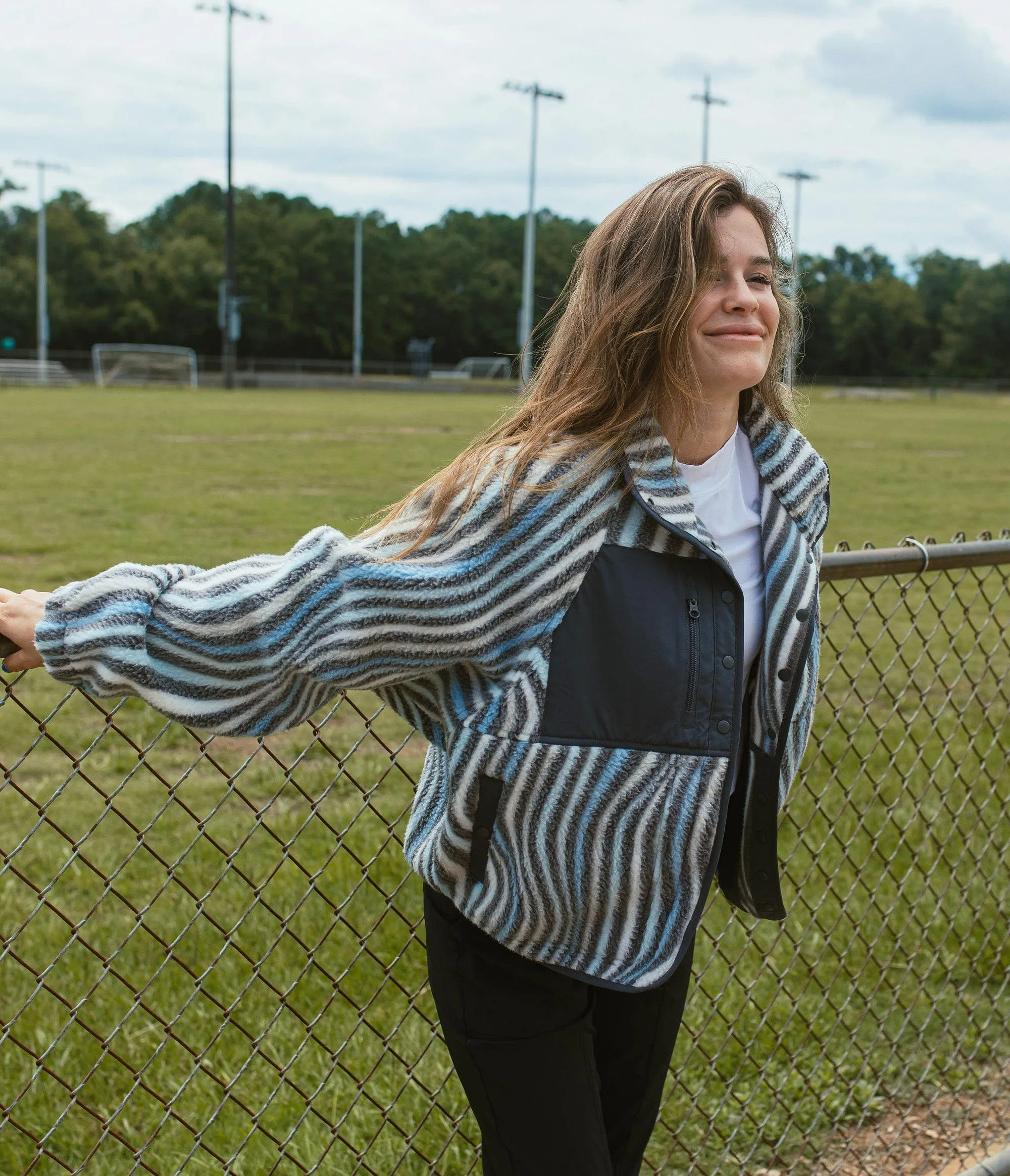 Retro Snap Fleece Jacket - Blue Fog