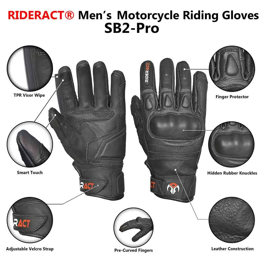 RIDERACT® Men Leather Moto Gloves SB2-Pro Riding Gloves