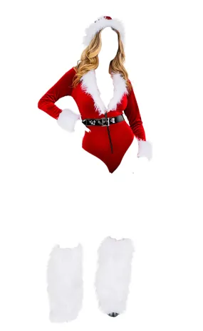 Roma Costume 2 PC Joyful Santa Long Sleeve Velvet Romper Red/White