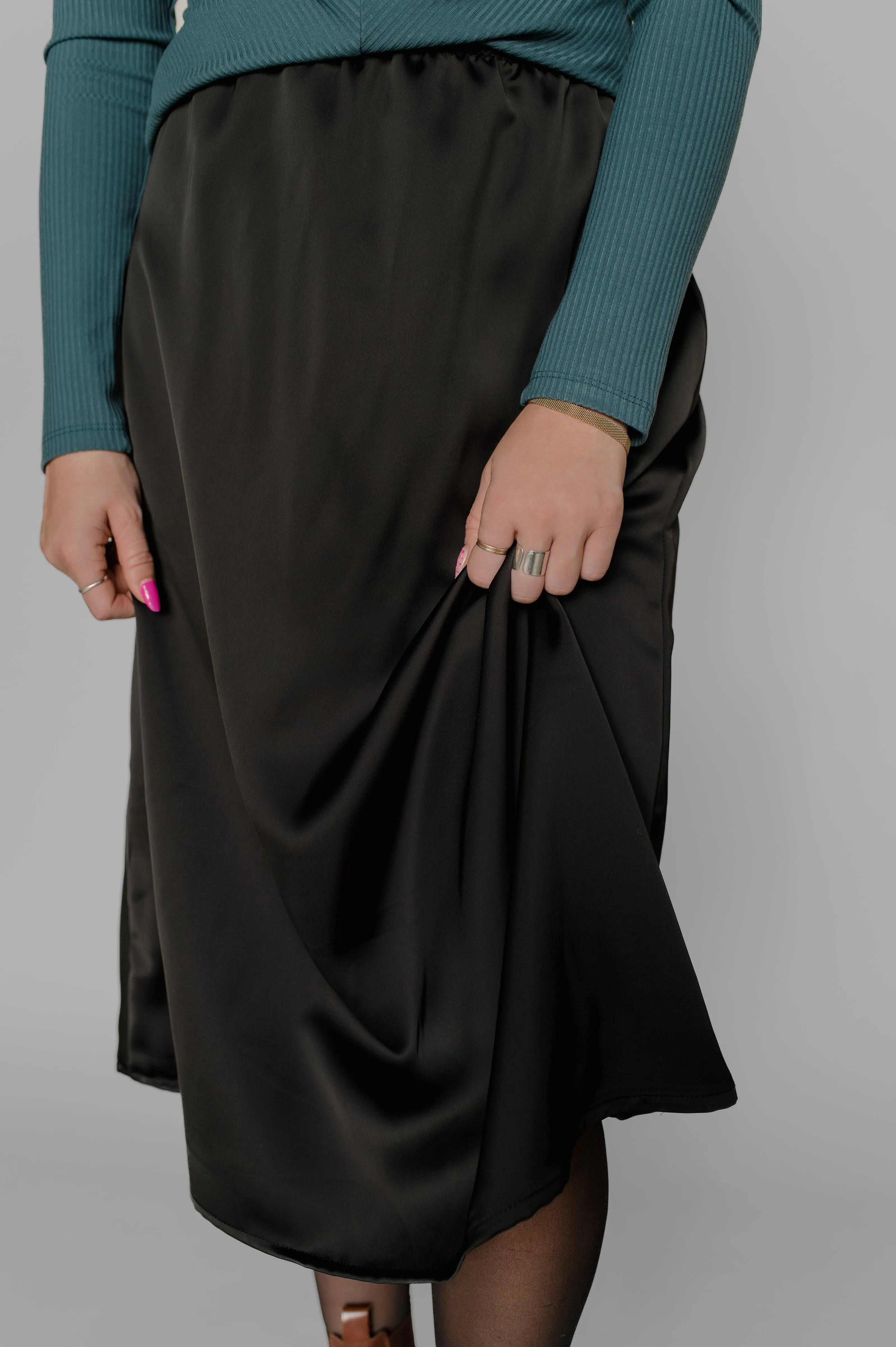 Satin midi skirt