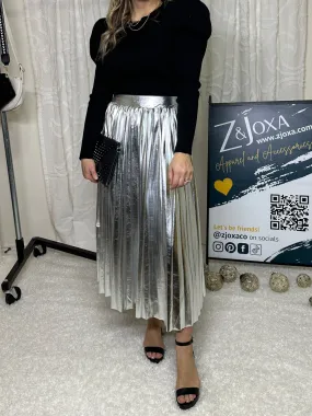 Seize the Day Metallic Pleated Midi Skirt