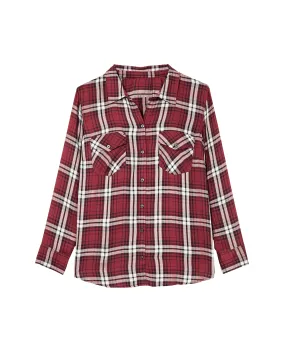 Serena Button Down Plaid Top | Navy / Red